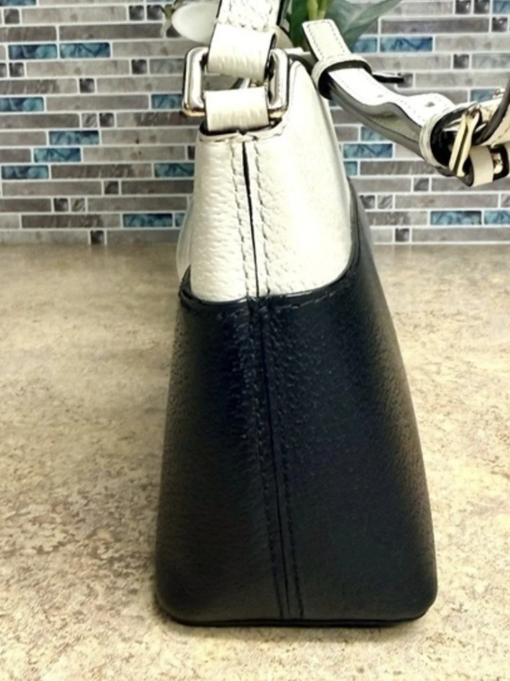 kate spade Two-Tone Black and Cream Pebbled Leather Crossbody. New